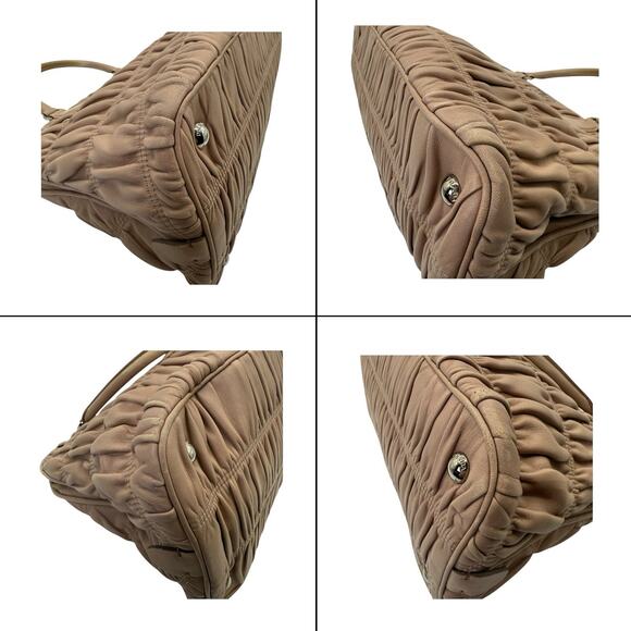 Prada Milano Nappa Gaufre Leather Tote Bag - Ruched Design Beige COA Included - Picture 3 of 12